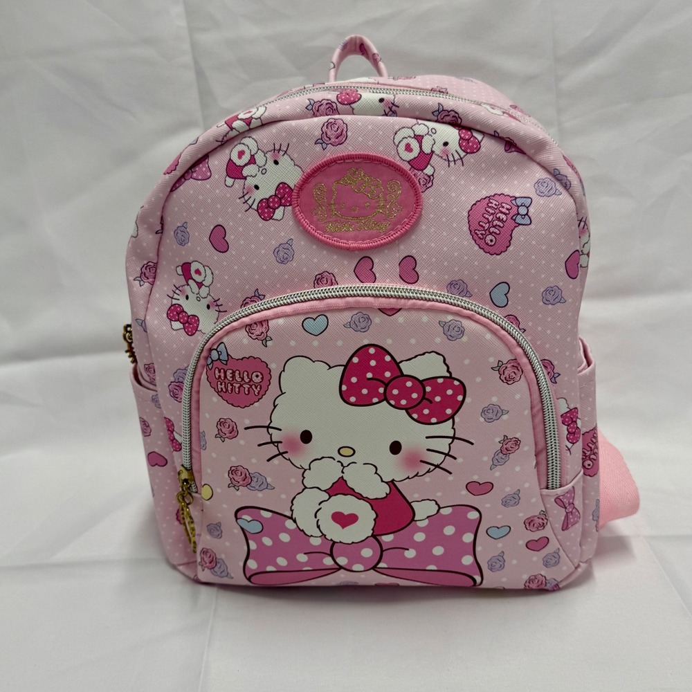 Hello Kitty Sanrio Pink Mini Backpack All Over Print Hearts Roses Kids Bag